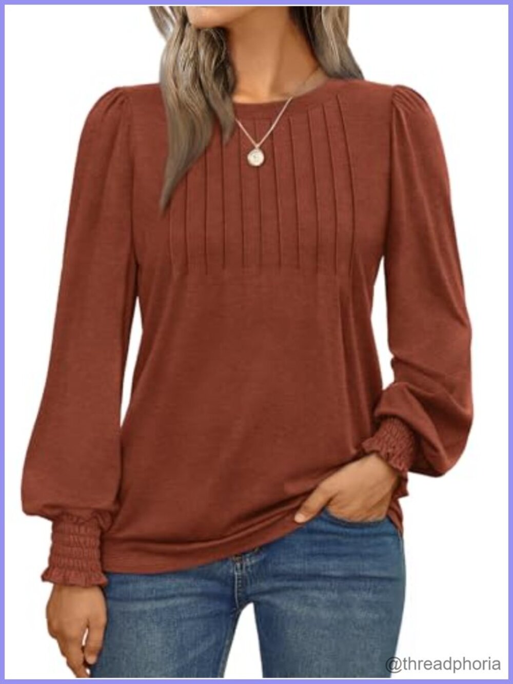 Womens Long Sleeve Pleated Front Smocked Cuff Blouse Business Casual Top